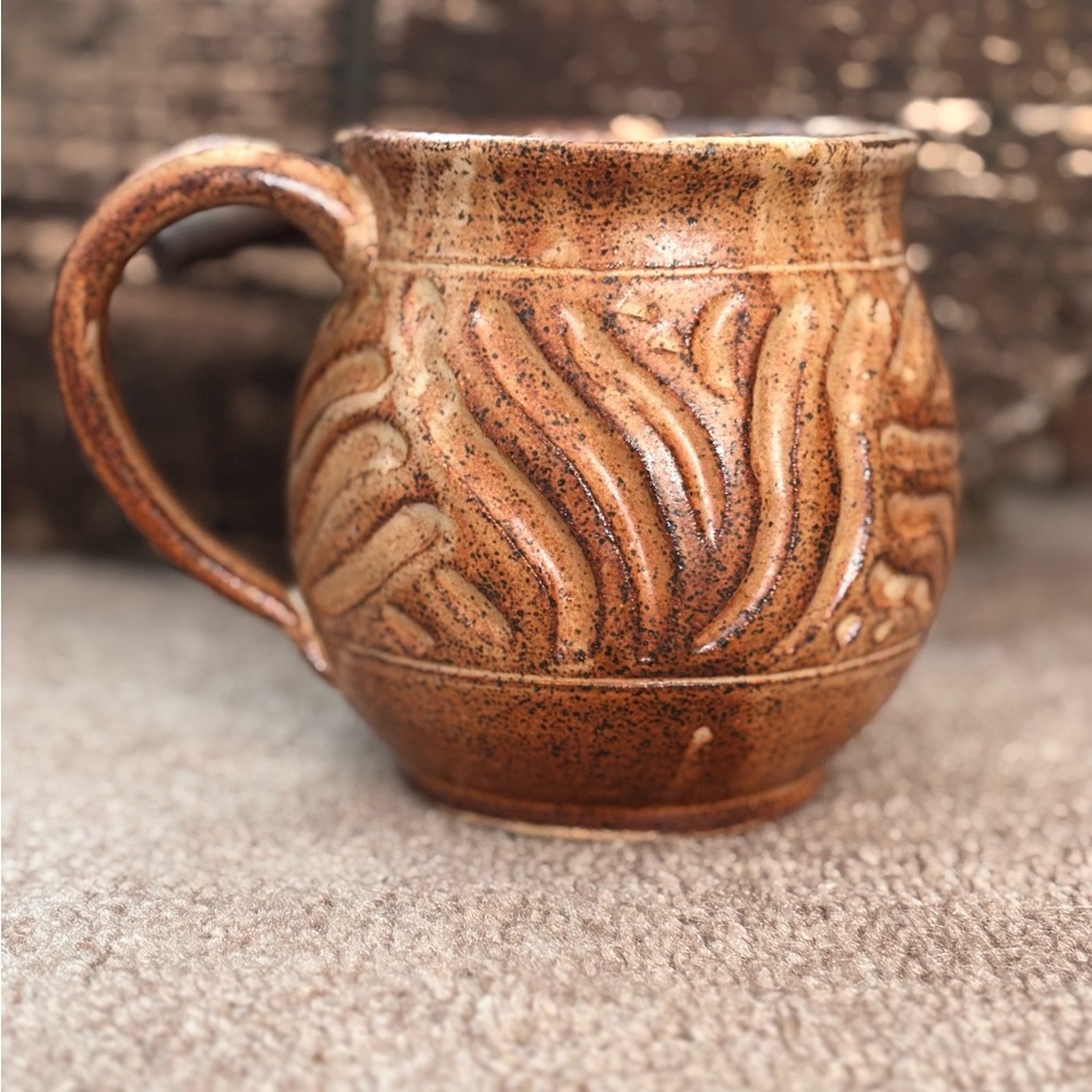 Rustic Stoneware Textured Pottery Mug 16 oz